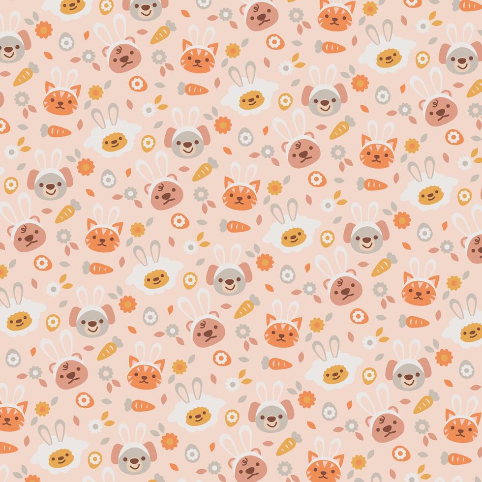 Animals with Bunny Eears Vector Pattern Design