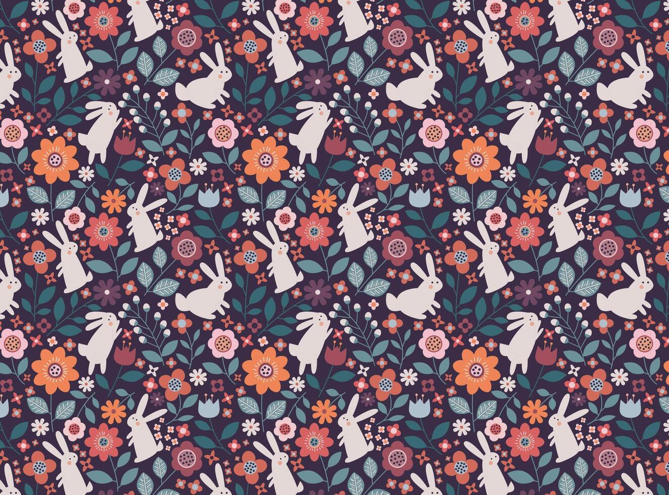 Easter Bunny Flowers Cute vector Pattern Design