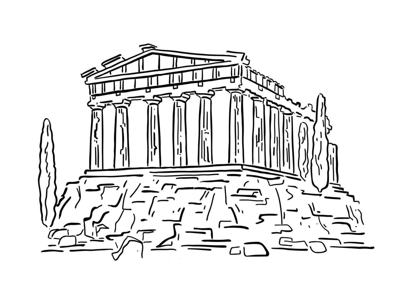 acrópolis en Atenas. griego punto de referencia. vector ilustración en garabatear estilo, lineal