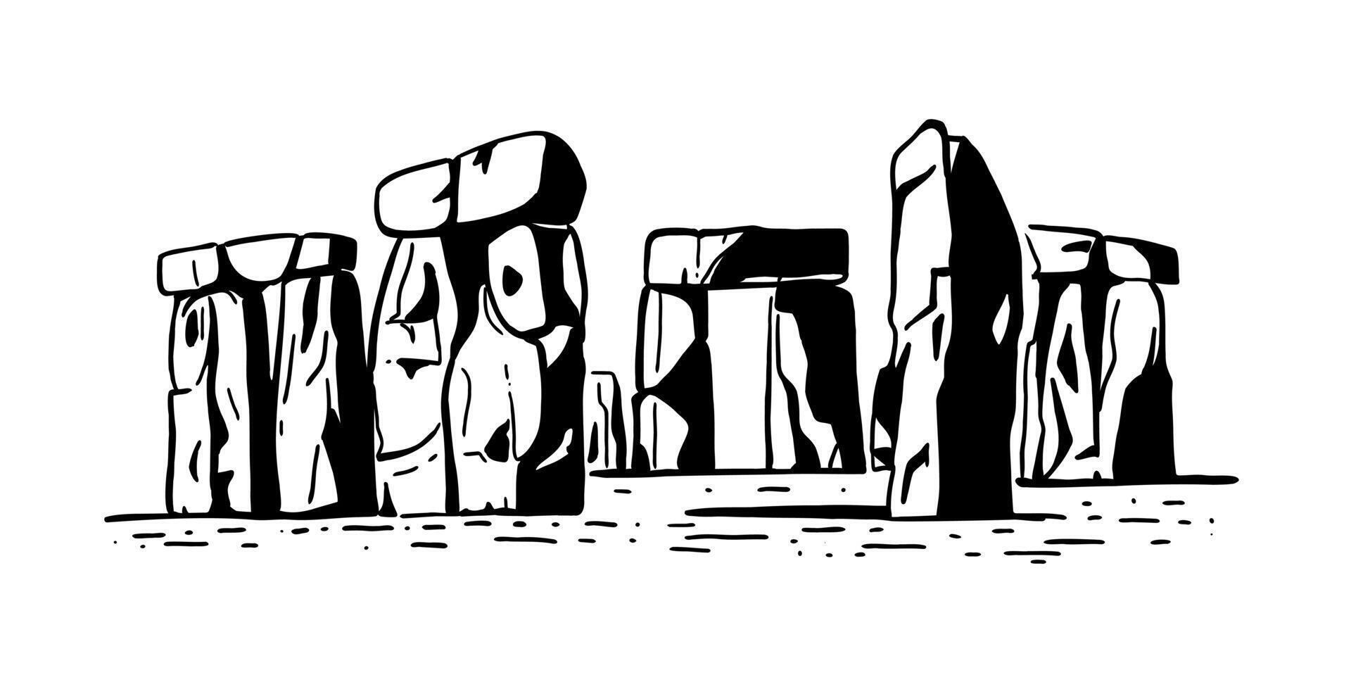 Stonehenge stone landscape on the field. Vector illustration on white background