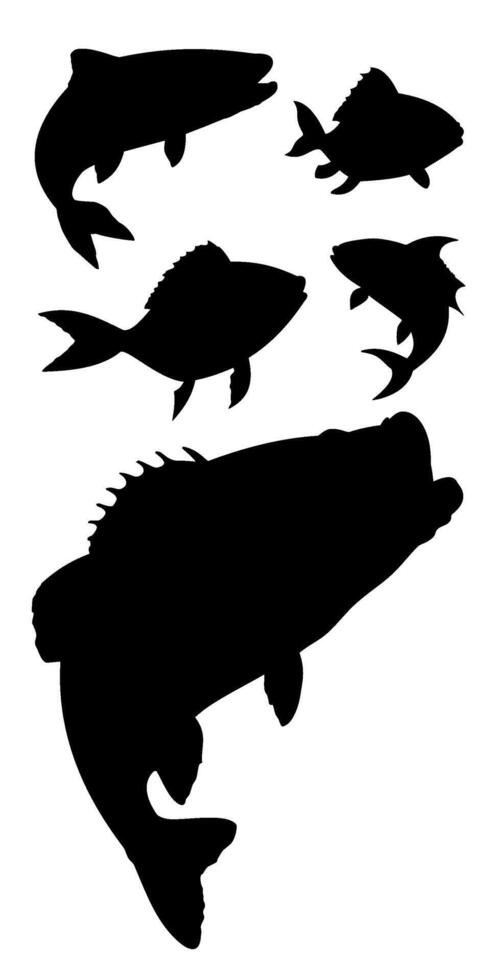 conjunto de deporte pescado silueta íconos vector