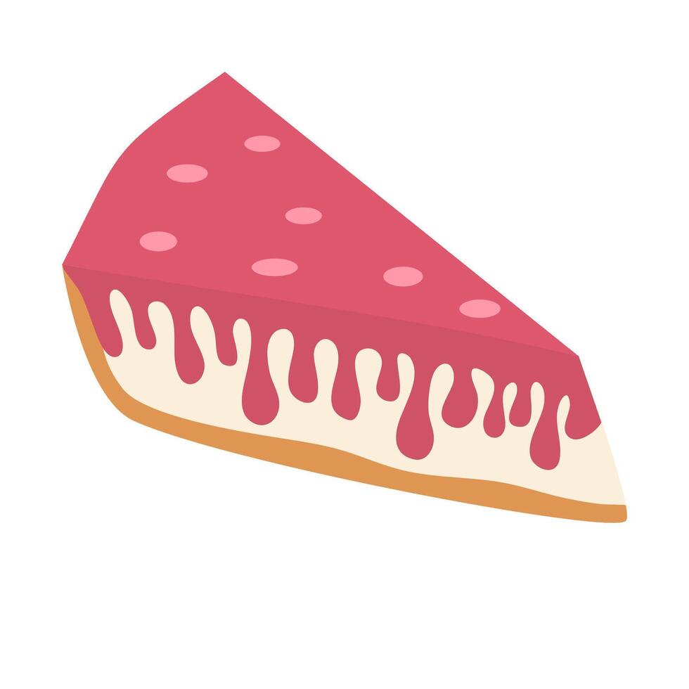 cake slice with melted strawberry cream. strawberry cream on cake. melted strawberry cream. topping strawberry cream vector