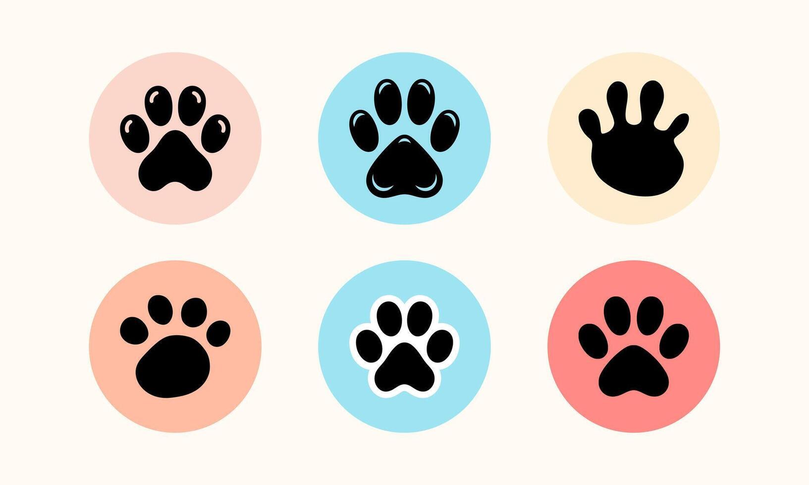 Animal paw footprint. Dog, and cat paw patterns silhouette vector