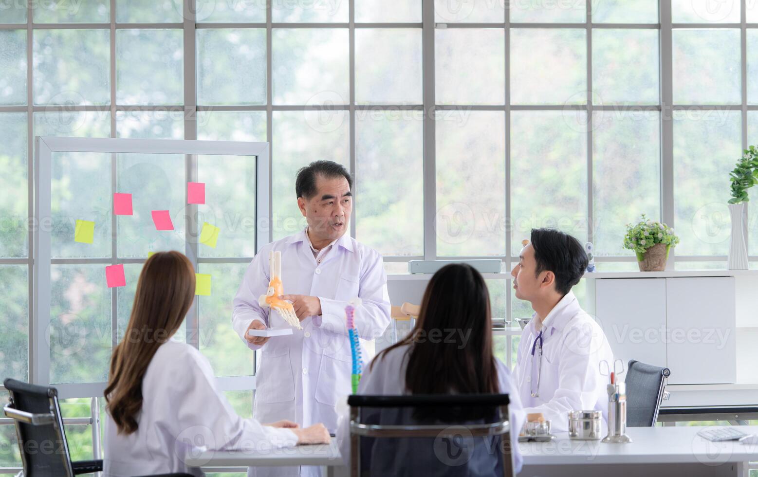 A medical professor is lecturing on a case study related to disease treatment to medical students photo