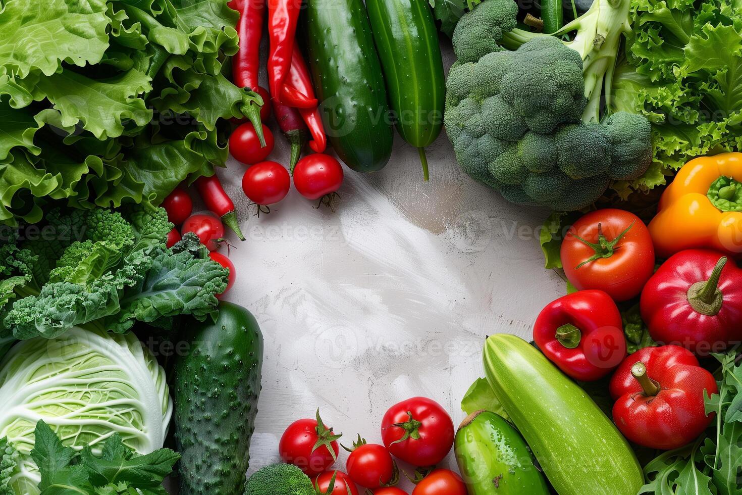 AI generated healthy food circular arrangement of colorful vegetables photo