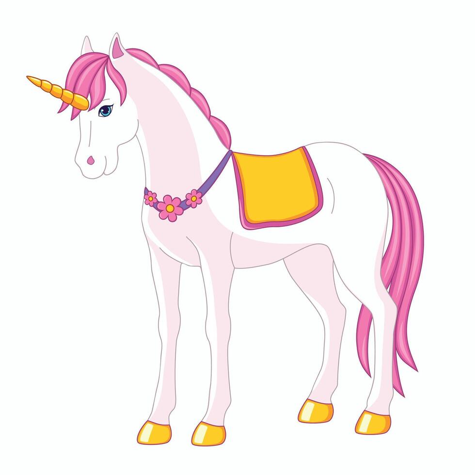 hada hermosa unicornio con un rosado melena y cola vector