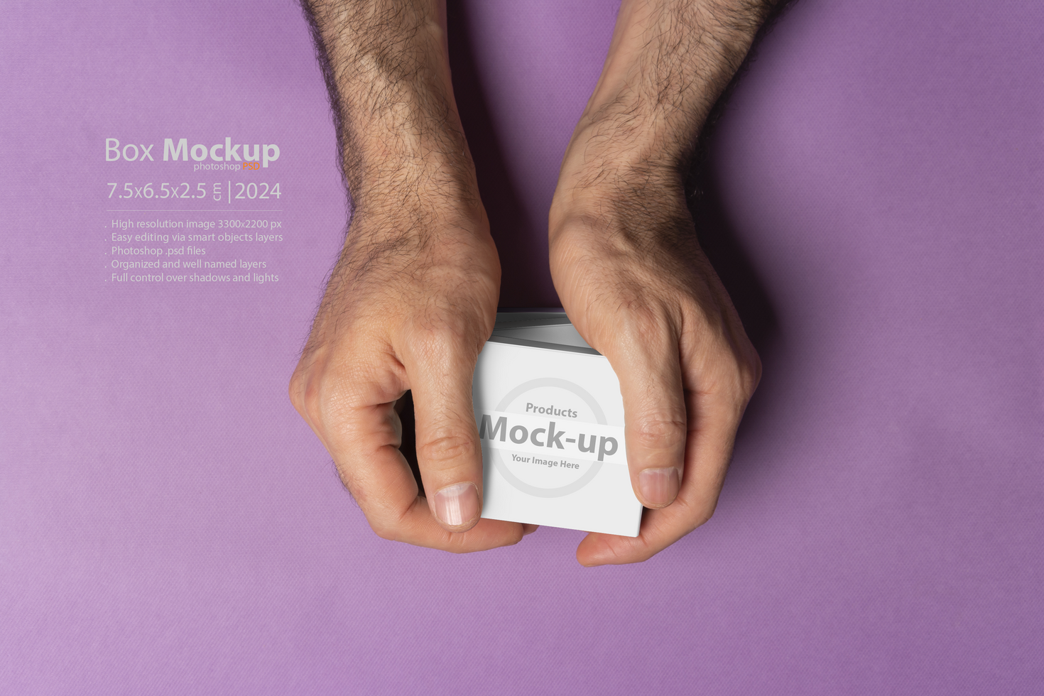 Male hand holding pills boxes in front of purple background mock-up series psd