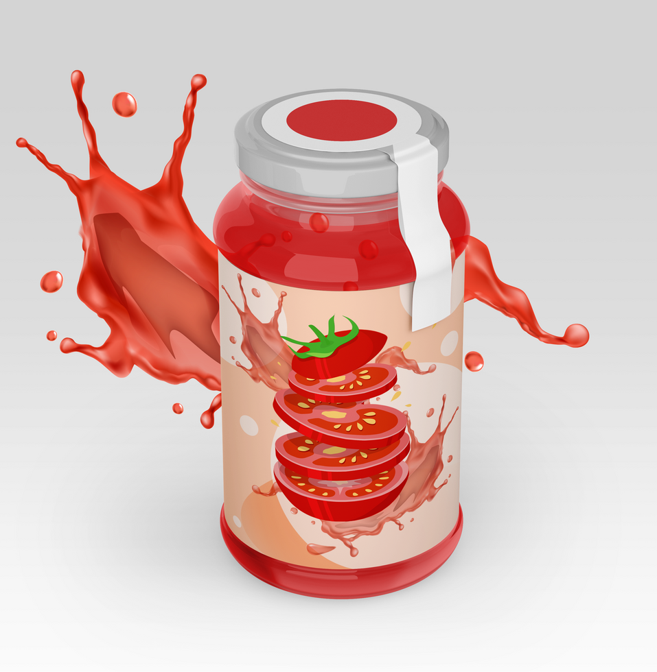 Red Tomato sauce Glass Jar Mockup. a bottle of jam with a red liquid in it. psd