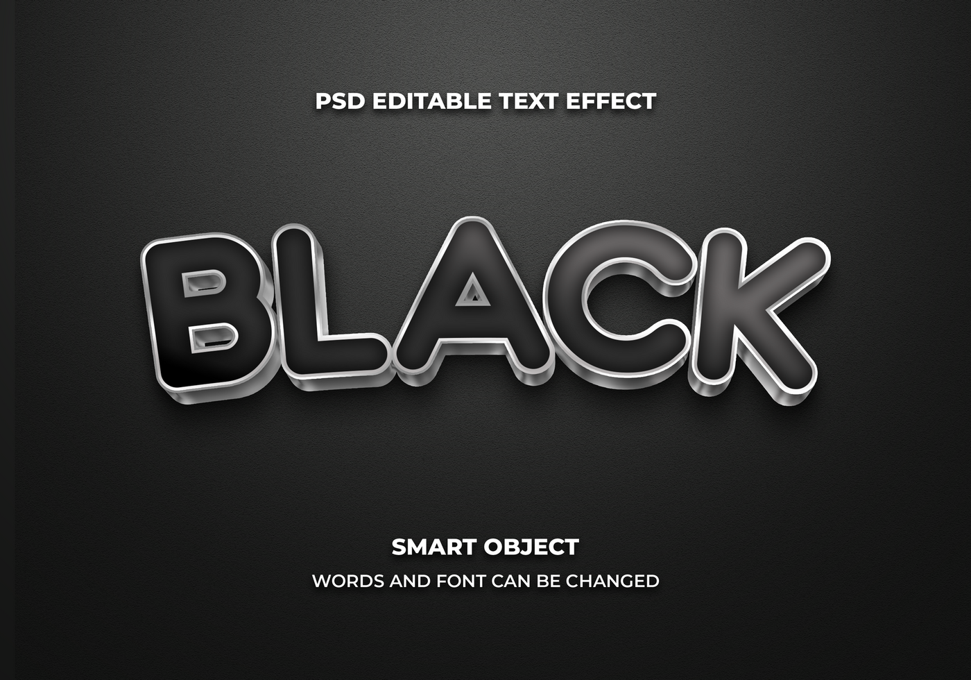 psd noir argent 3d modifiable texte effet style