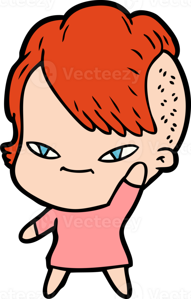 cute cartoon girl with hipster haircut png