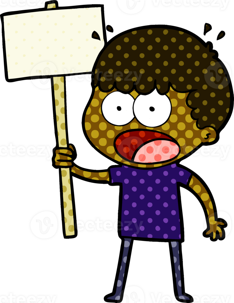 cartoon shocked man with placard png
