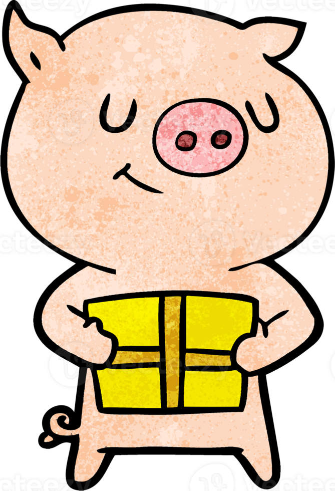 happy cartoon pig with christmas present png