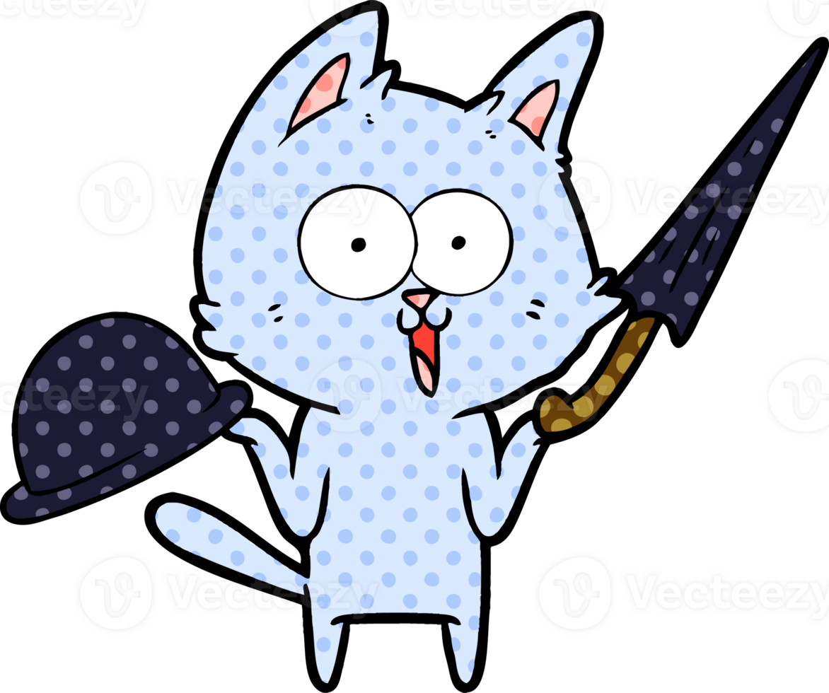 funny cartoon cat with hat and umbrella png