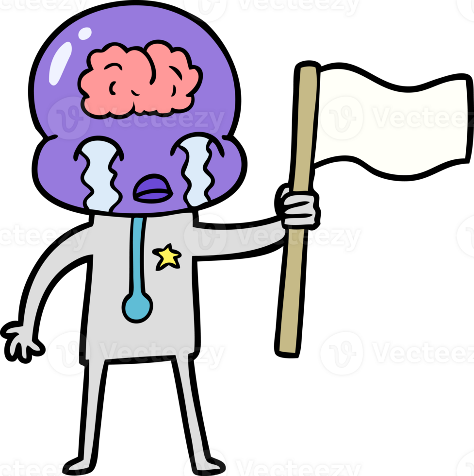 cartoon crying big brain alien waving a flag png