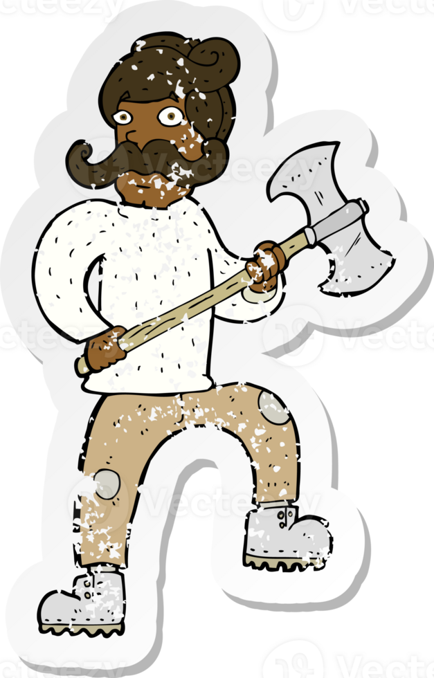 retro distressed sticker of a cartoon man with axe png