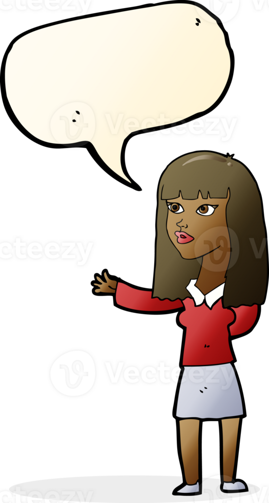 cartoon woman gesturing to show something with speech bubble png