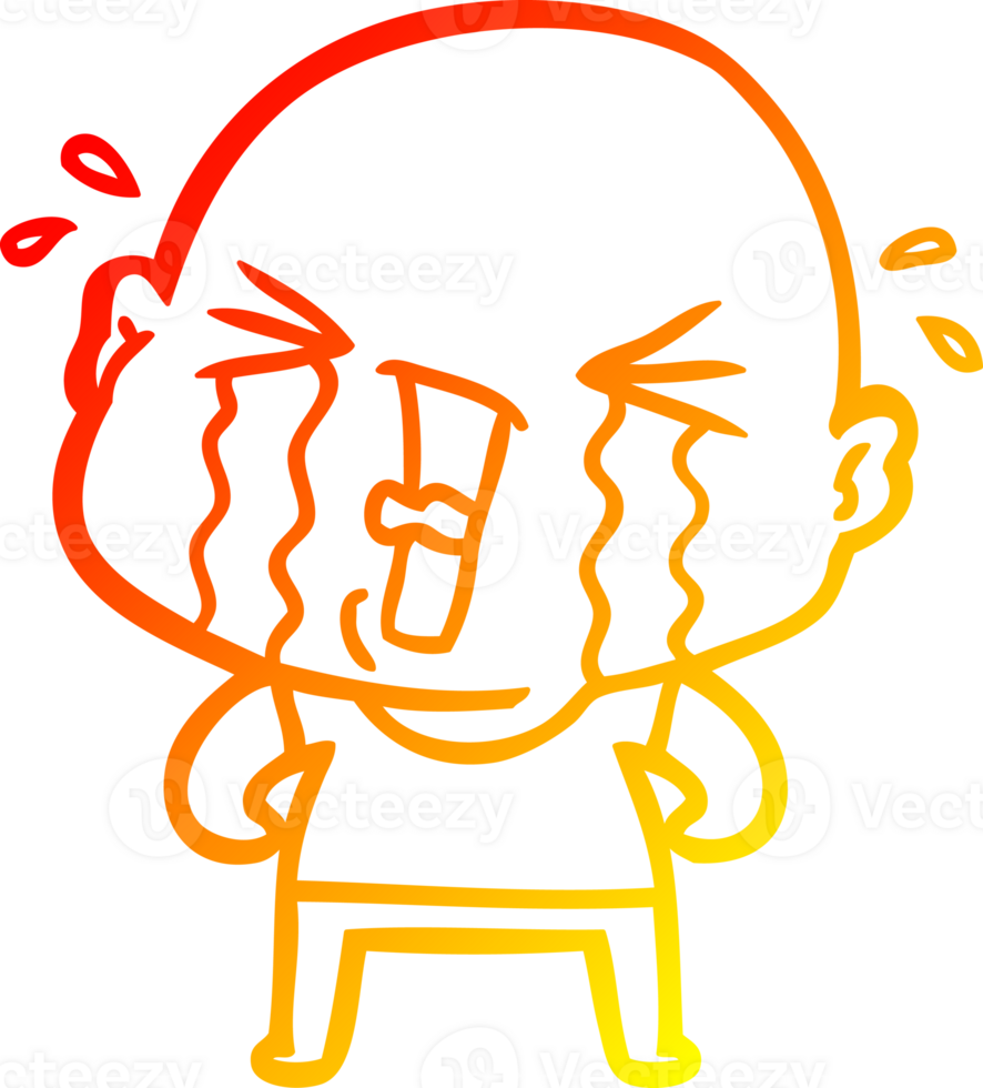 warm gradient line drawing of a cartoon crying bald man png