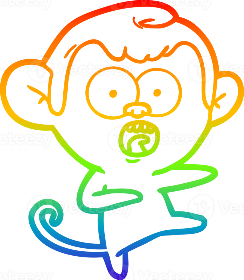 rainbow gradient line drawing of a cartoon shocked monkey png