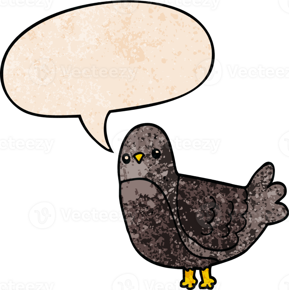 cartoon bird with speech bubble in retro texture style png