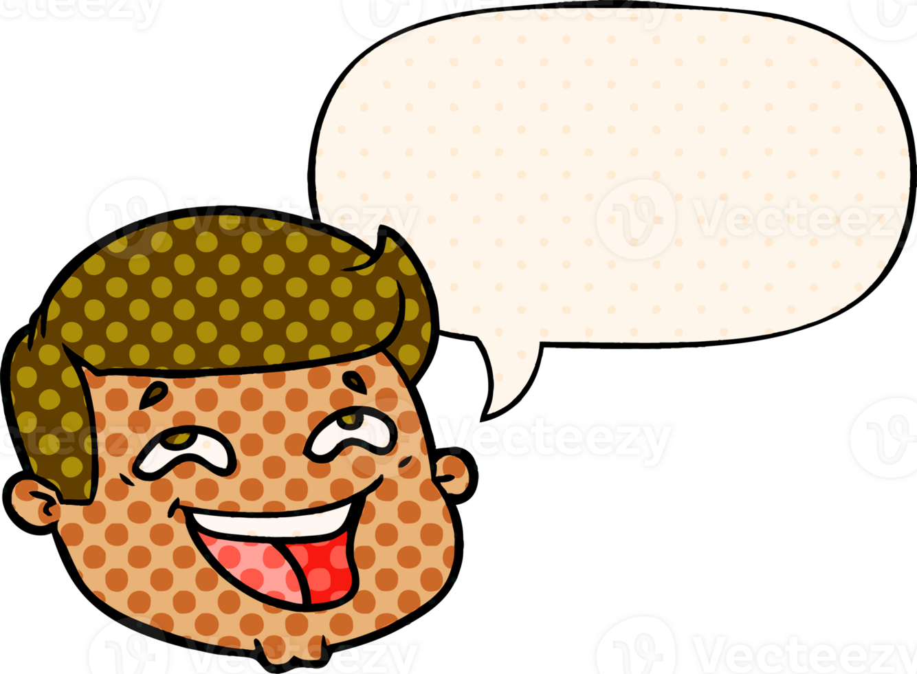 happy cartoon male face with speech bubble in comic book style png