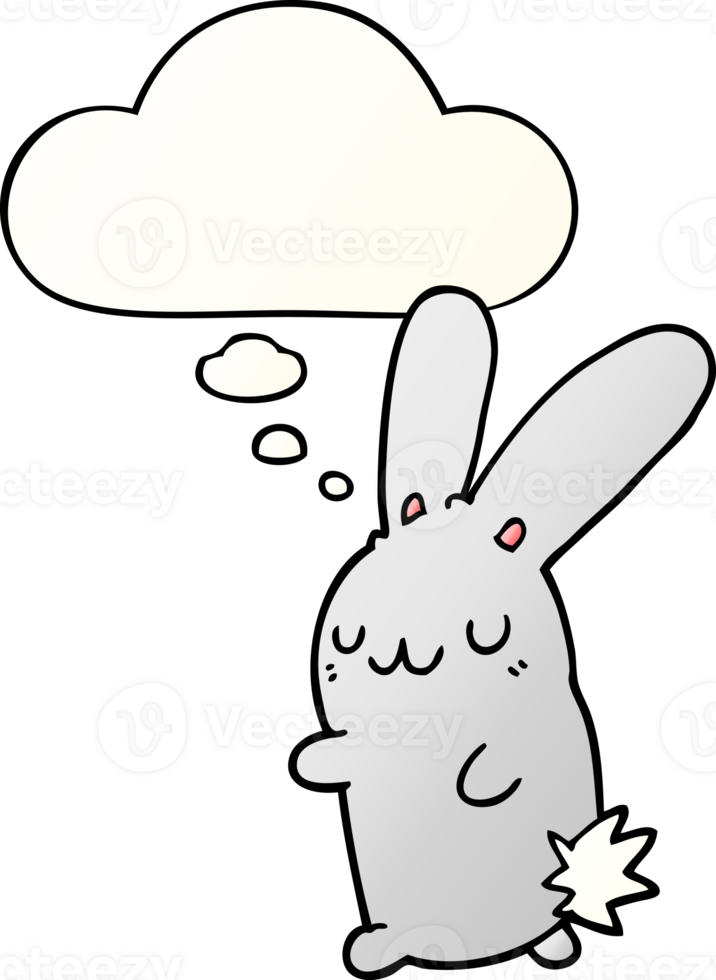 cute cartoon rabbit with thought bubble in smooth gradient style png