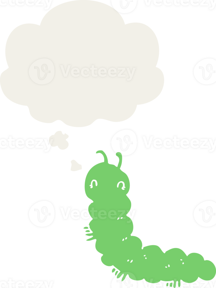 cartoon caterpillar with thought bubble in retro style png