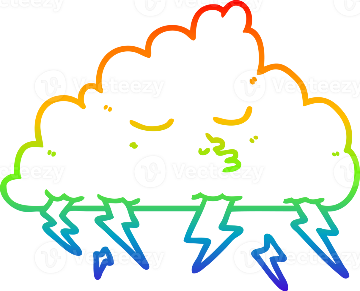 rainbow gradient line drawing of a cartoon storm cloud png