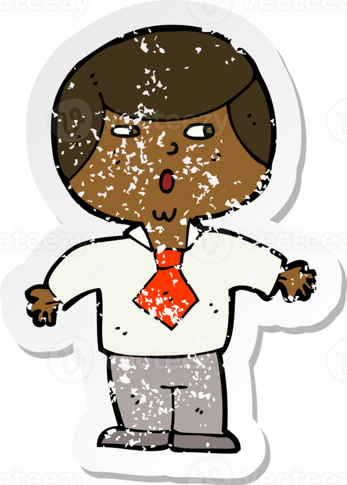 retro distressed sticker of a cartoon shocked boy png