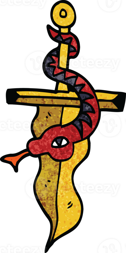 cartoon doodle dagger and snake tattoo png