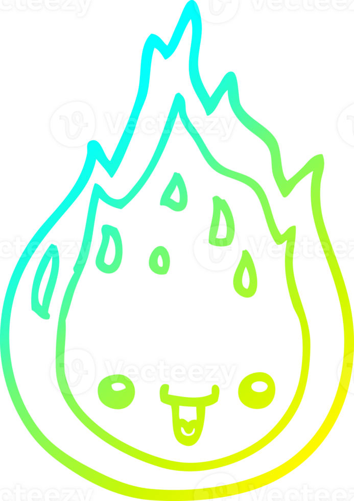 cold gradient line drawing of a cartoon flame png