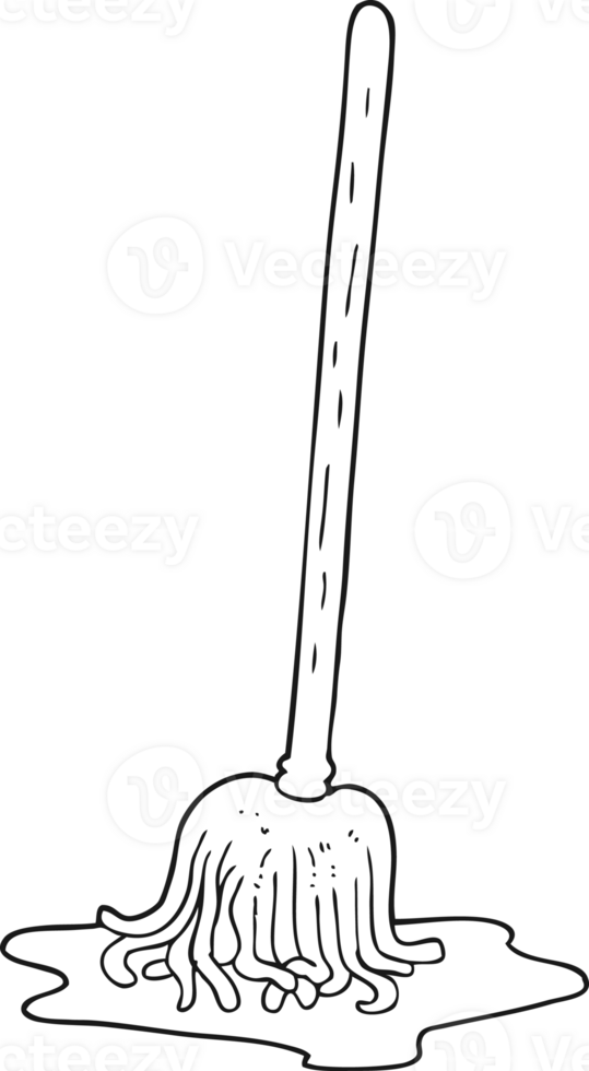 drawn black and white cartoon mop png