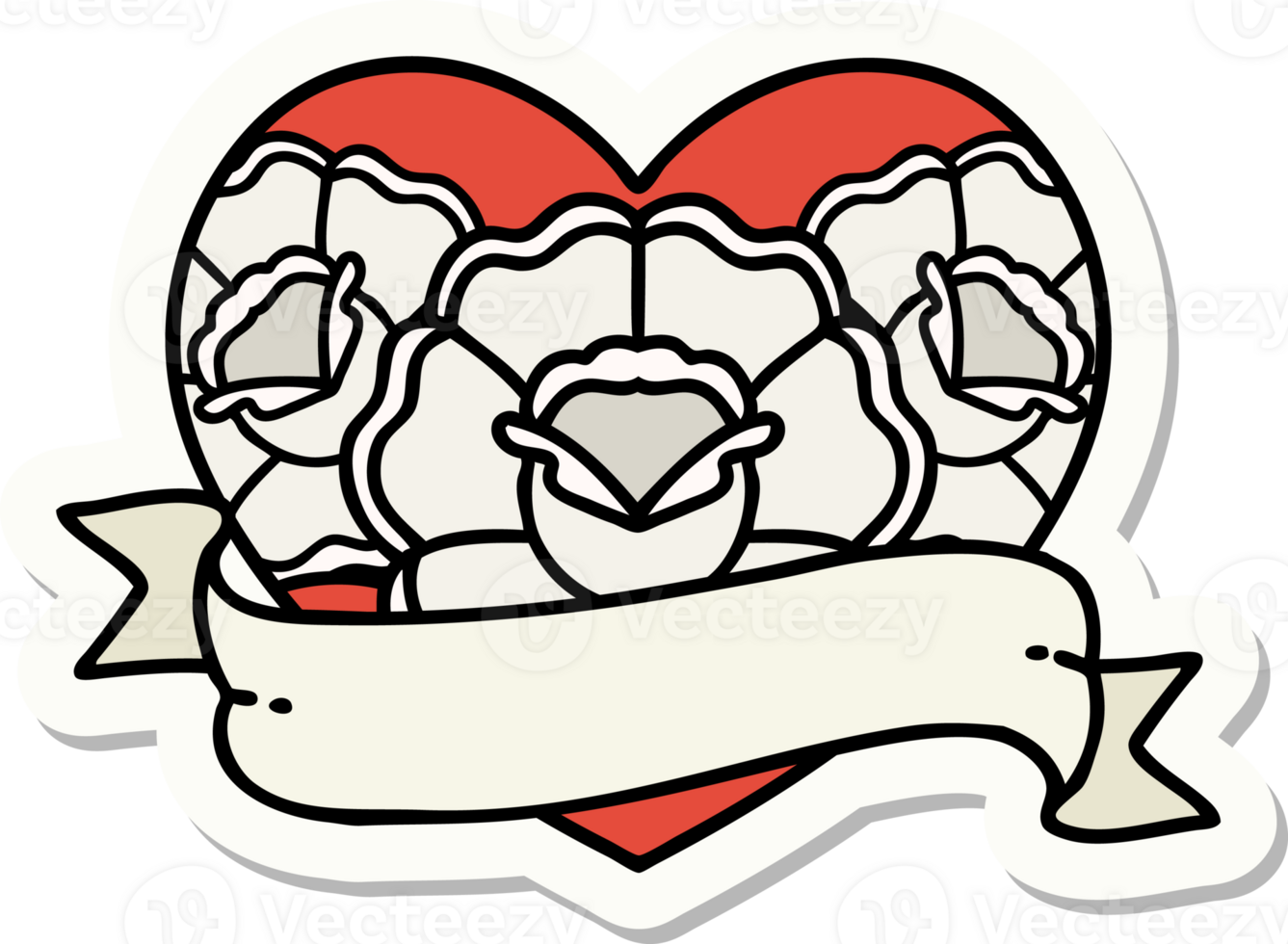 sticker of tattoo in traditional style of a heart and banner with flowers png