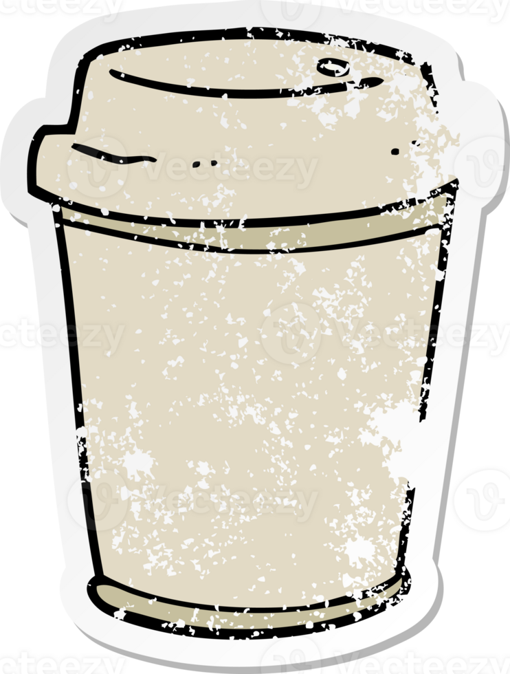 distressed sticker of a cartoon takeout coffee cup png