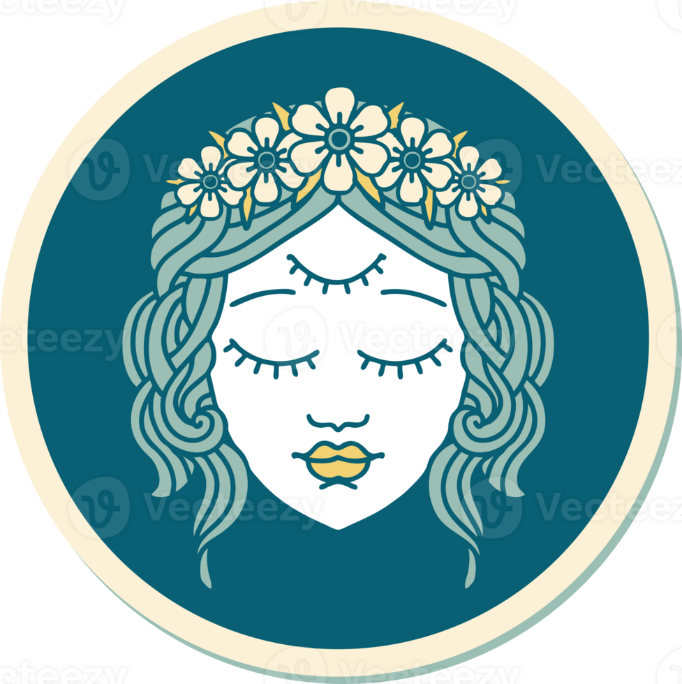 sticker of tattoo in traditional style of female face with third eye png