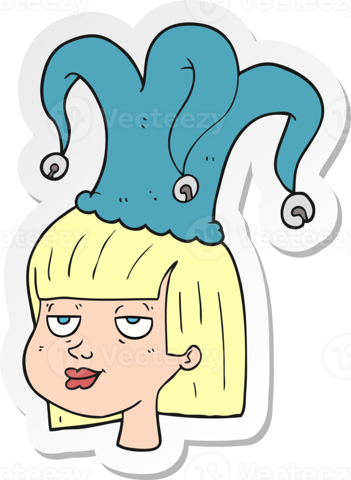 pegatina de una mujer de dibujos animados con sombrero de bufón png