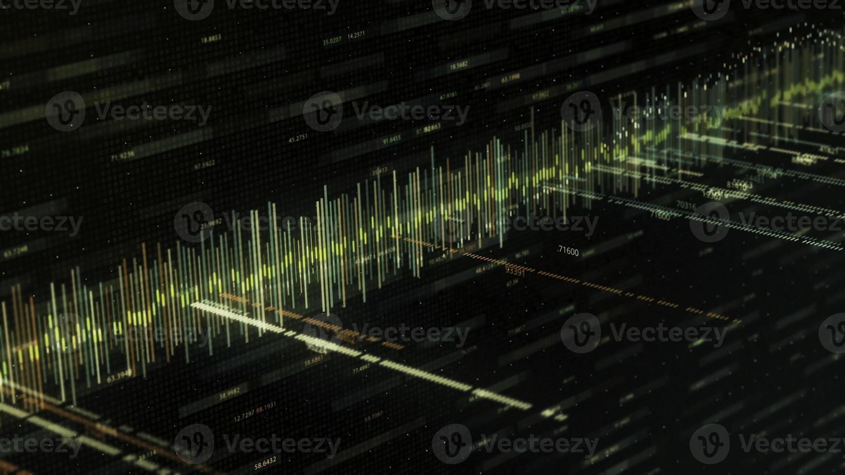 Abstract background with music track and numbers. Animation. Abstract color equalizer moves with numbers on black background. Computer equalizer matrix photo
