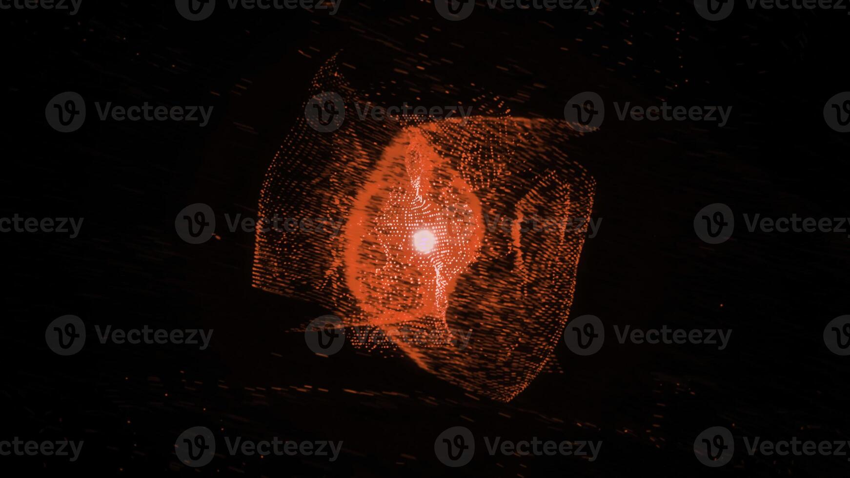 Abstract animation of rotating figure consisting of small moving particles changing their color on black background. Animation. 3D motion graphics, 4K abstract animation. photo