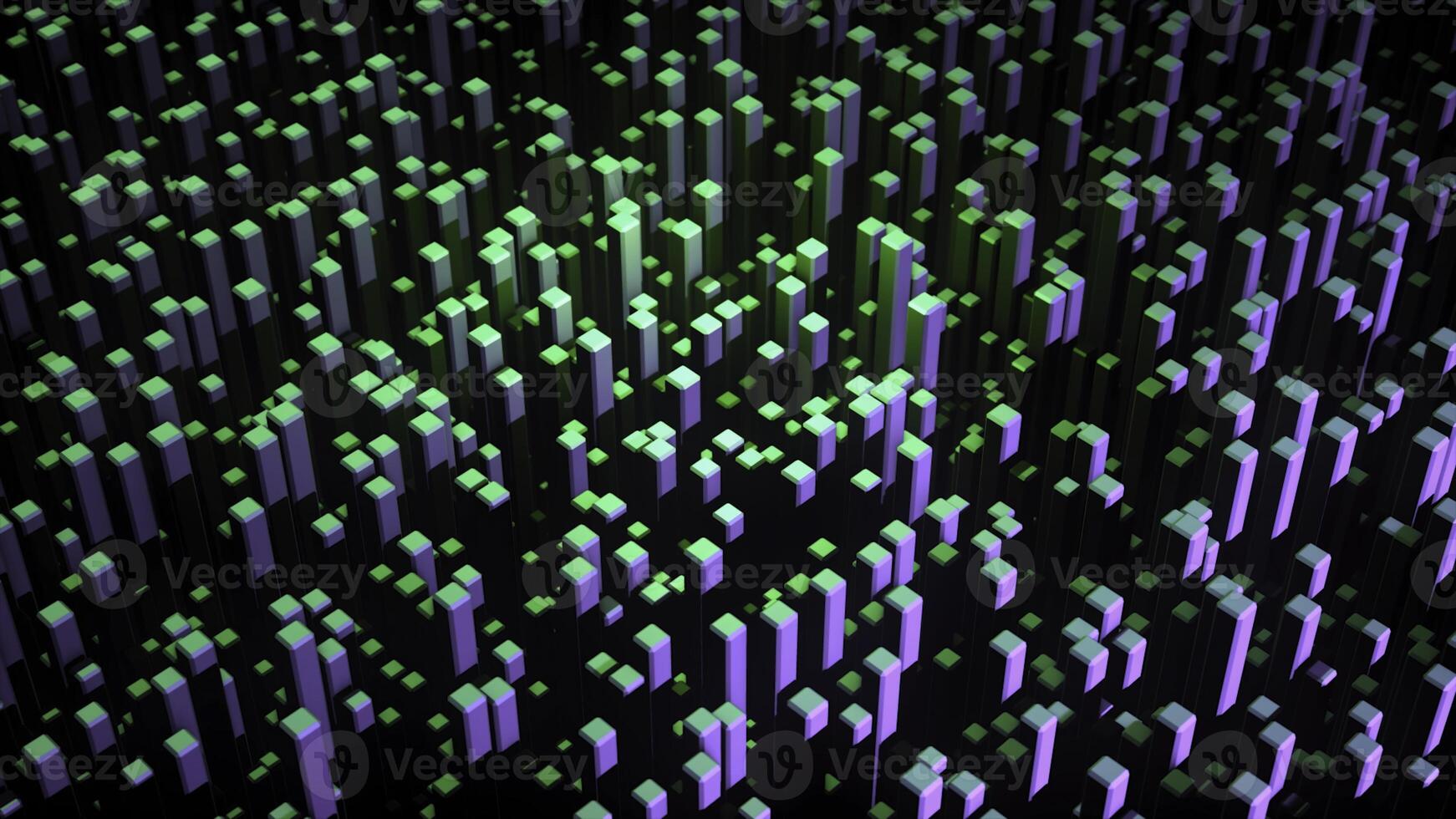 Abstract 3D animation with rising colored squares. Animation. Retractable up 3D rectangular blocks with beautiful multi-colored lights photo