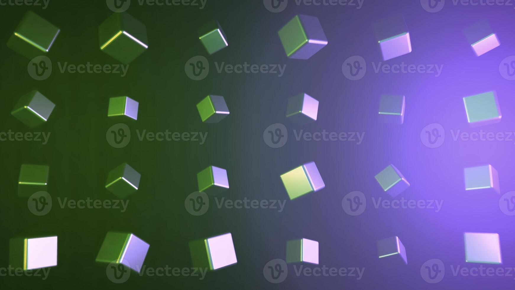 Rotating cubes that reflect light on colorful background. Animation. Multicolored smooth cubes with reflective surface rotate on colorful background photo