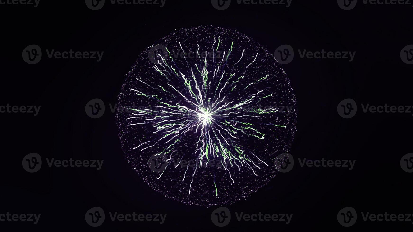Abstract concept of electric power. Animation. Beautiful abstract lightning and bright light in energy ball with zippers on the black background. photo