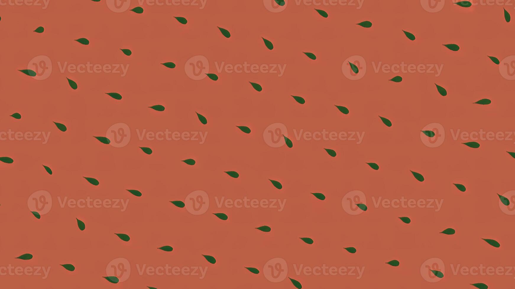 Seamless loop animation. Animation. Abstract colorful pattern of small green leaves rotating and moving down on the red background. Seamless loop animation photo