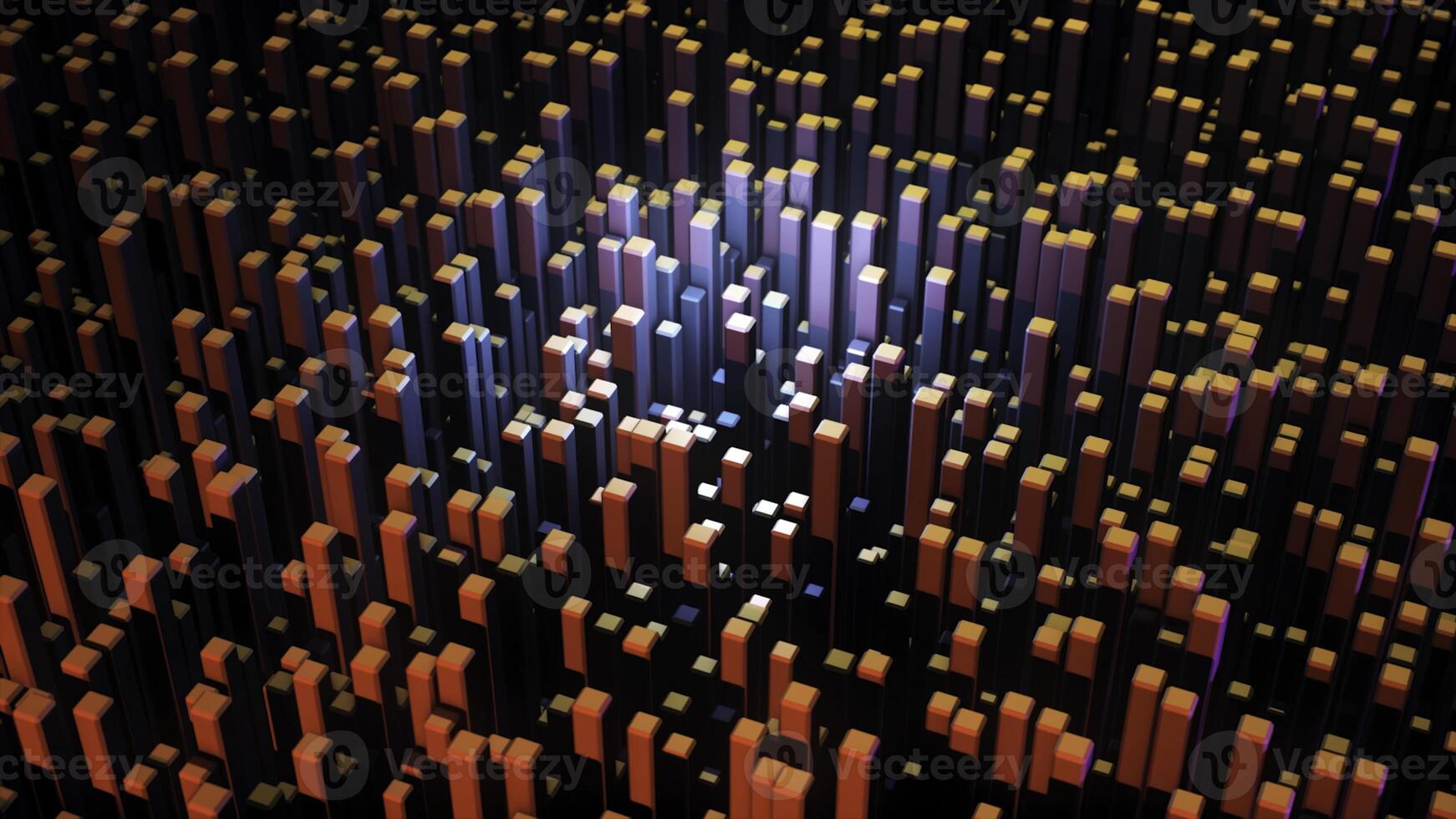 Abstract of multicolored rectangular blocks. Animation. Rotating background with abstract visualization of modern city with high-rises of rectangular figures photo