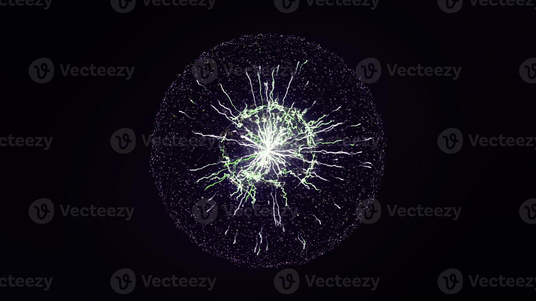 Abstract concept of electric power. Animation. Beautiful abstract lightning and bright light in energy ball with zippers on the black background. photo