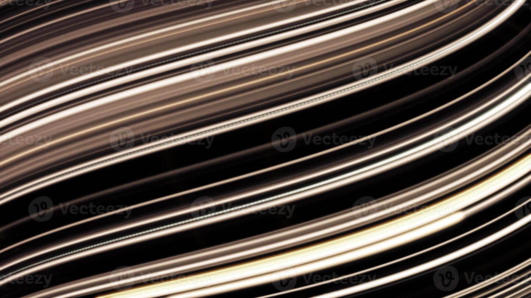 Beautiful light beams bending and shining during movement, seamless loop. Animation. Digital waves in the same color on black background. photo