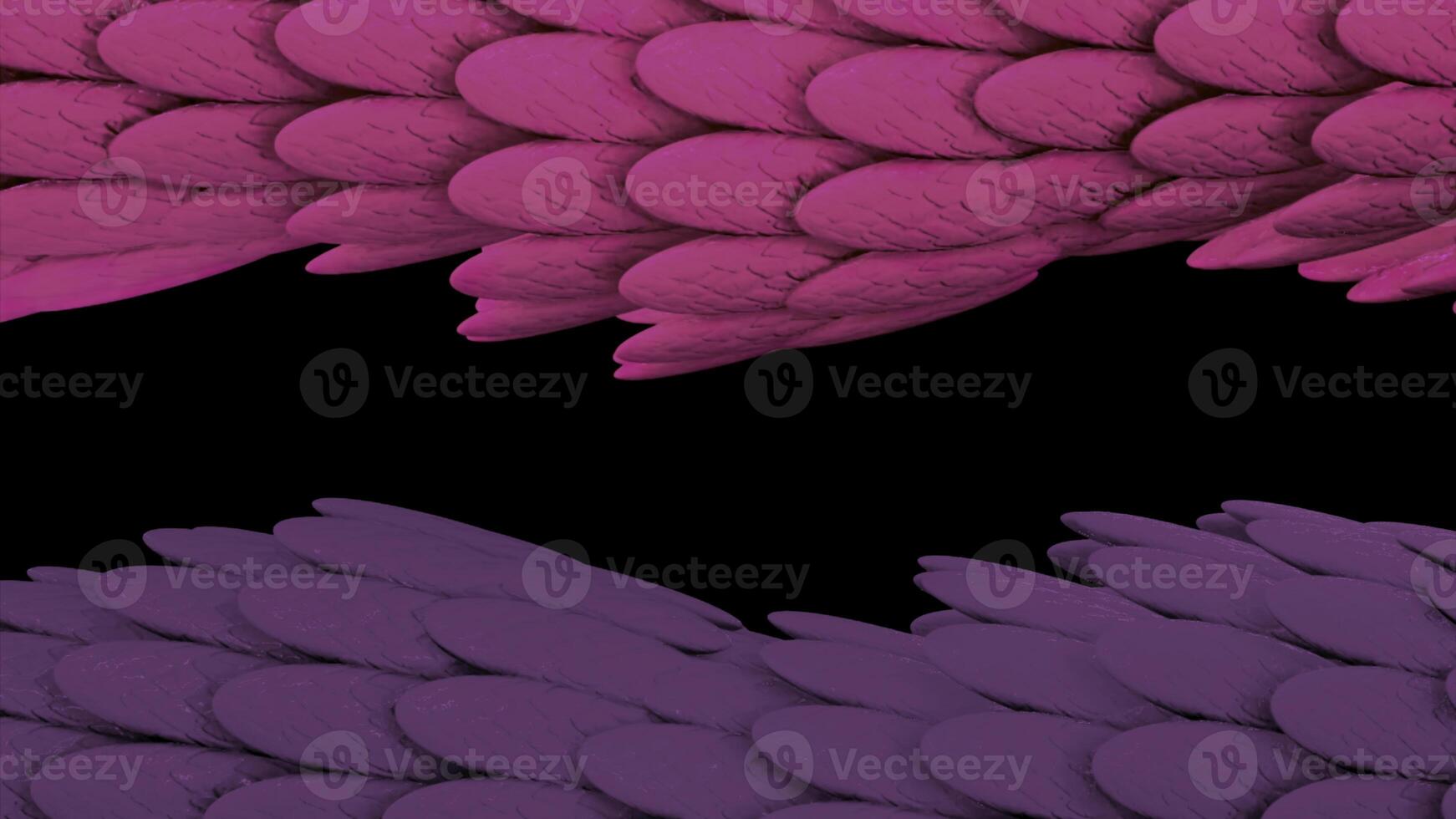 Colorful exotic snakeskin texture flowing on black background, seamless loop. Animation. 3D glossy snake or dragon scales of pink and purple colors flowing slowly. photo