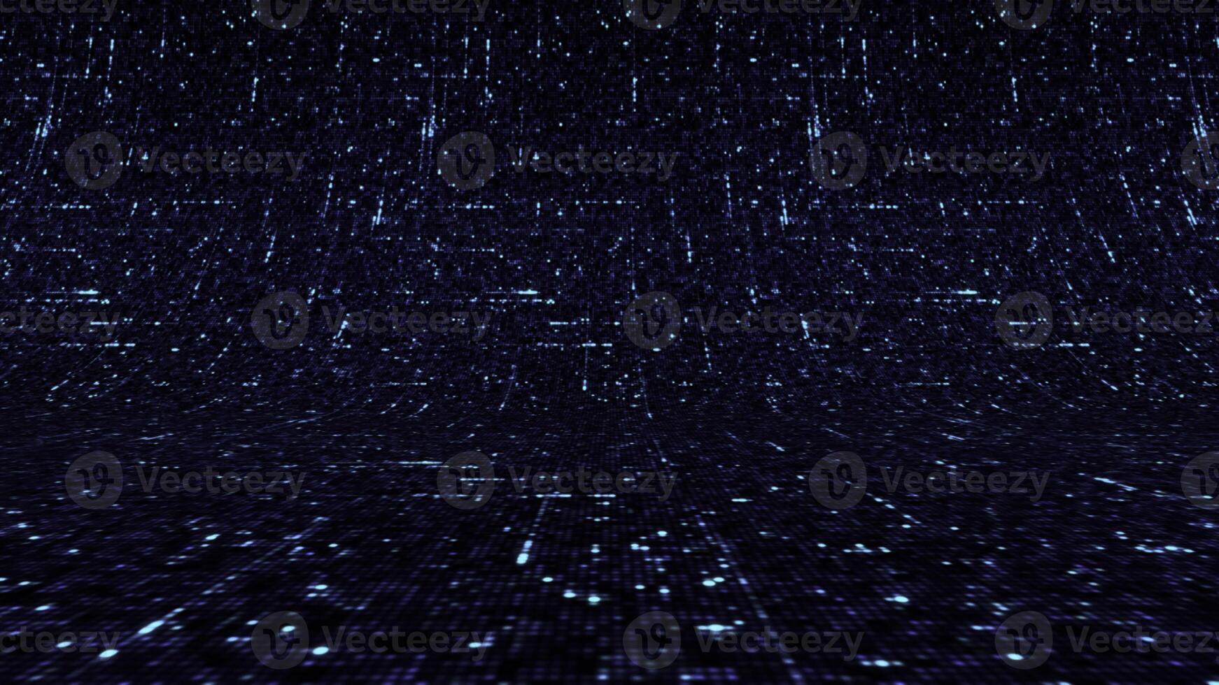 Circuit board dark blue background with running impulses, computer, microchip nano technology concept. Animation. Bended texture with moving straight pixelated lines. photo