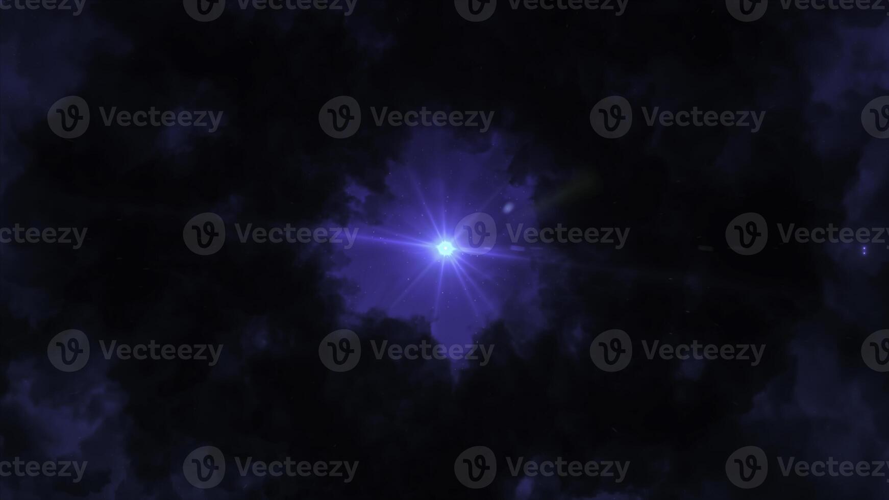 Dramatic dark bright fluffy clouds flying around lonely shining star. Animation. Abstract beautiful sky of dark blue color, bottom view of abstract nature at night. photo