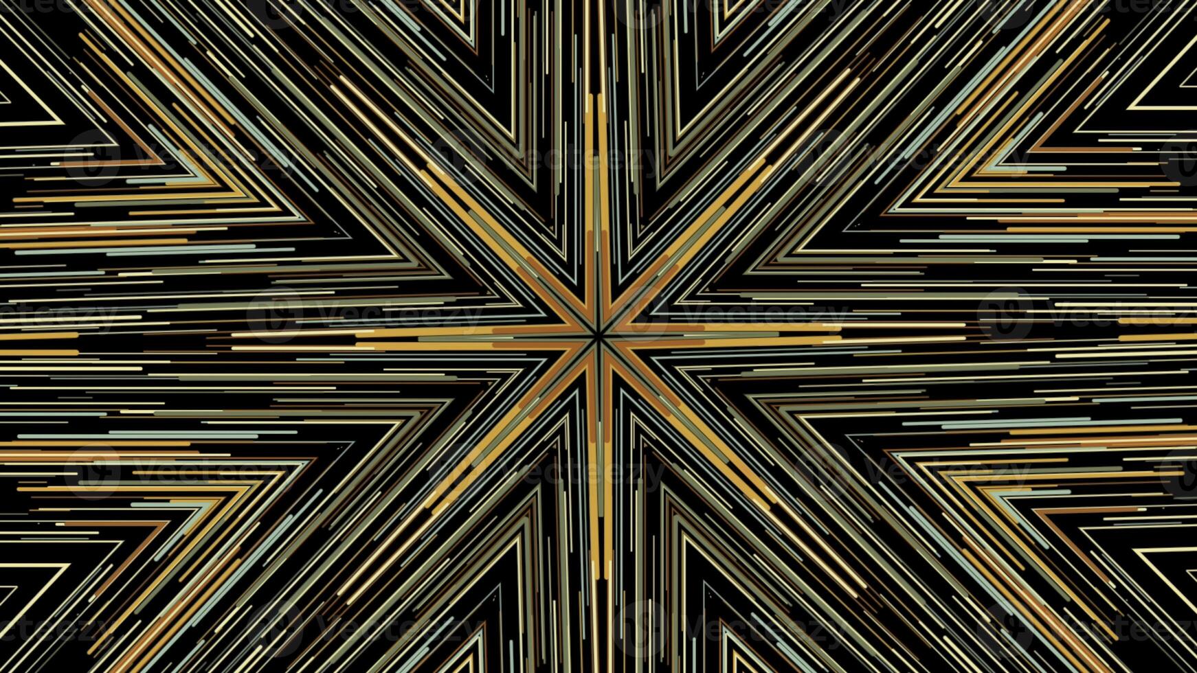 Hypnotic abstract kaleidoscope with moving neon rows of lines changing their color. Animation. Live abstract colorful kaleidoscope pattern. photo