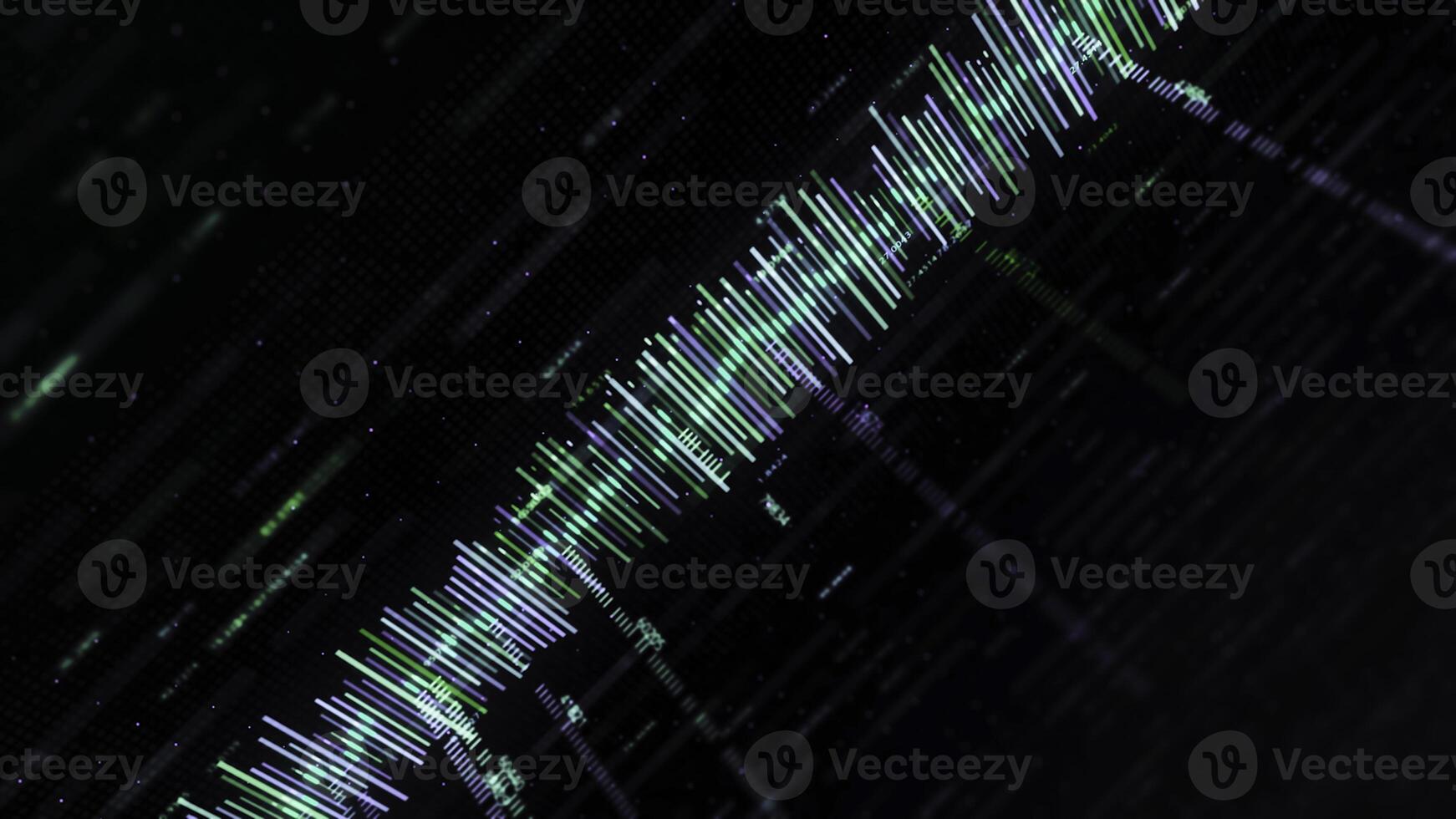 Abstract background with music track and numbers. Animation. Abstract color equalizer moves with numbers on black background. Computer equalizer matrix photo