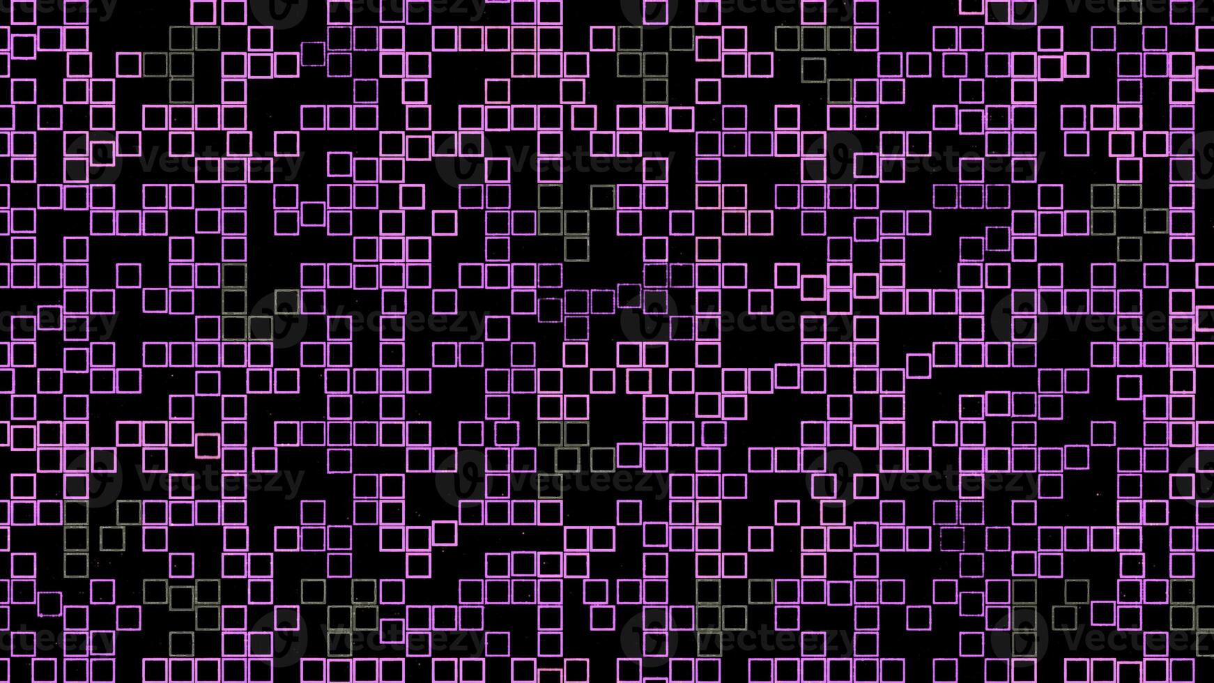 Tetris squares with neon light. Animation. Beautiful set of neon squares randomly moving on black background. Background of tetris squares photo